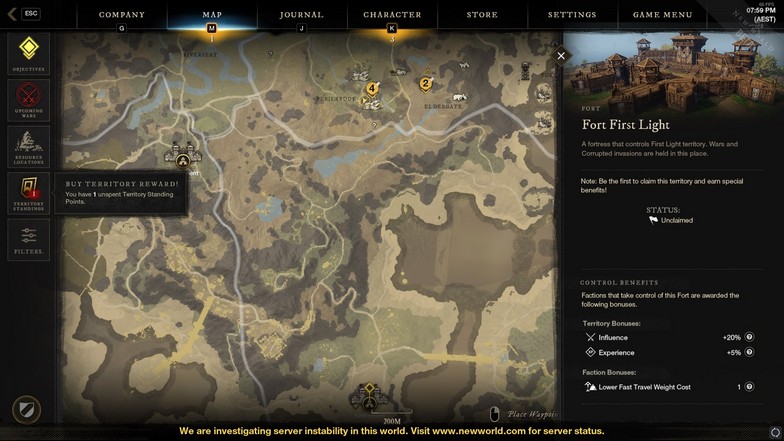 New World Guide - Companies Claiming Settlements and Forts